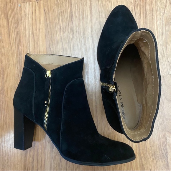 Adrienne Vittadini Black Zipper Heeled Boots - Picture 2 of 5